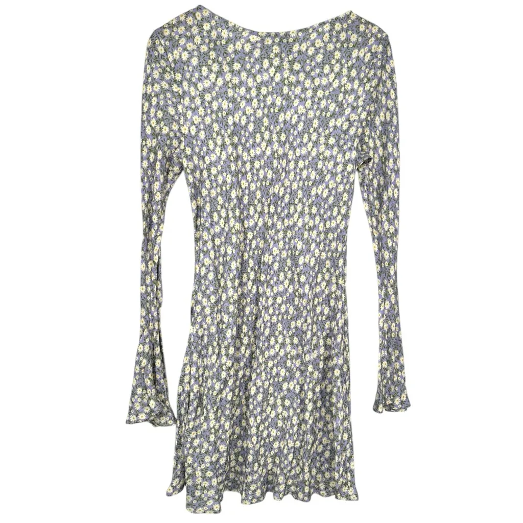 Topshop Jacquard Fluted Long Sleeve Mini Dress size 10 Lilac Floral Print - Image 9
