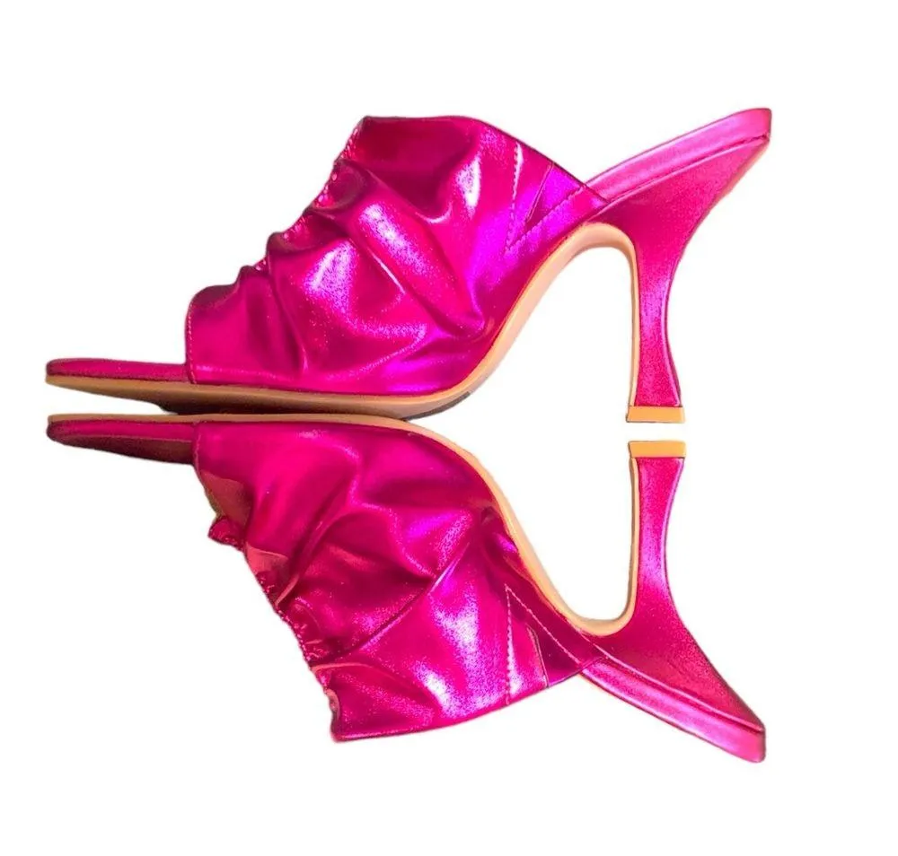 Urban Outfitters Zoey Rouched Mule Color is Pink Glitter PU Size 8 - Image 9