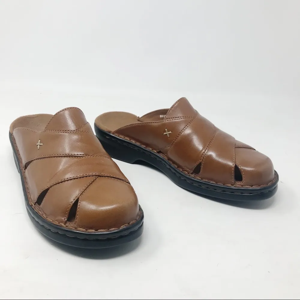 Clarks Brown Tan Leather Huarache Woven Comfort Slides Sandals shoes womens 6 - Image 93