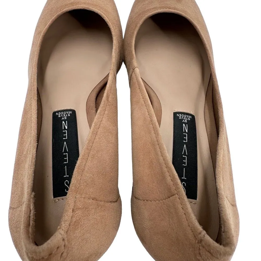 Steve Madden Womens Tour Classic Pump Shoes Camel Suede Block Heels Size‎ 6.5 - Image 7