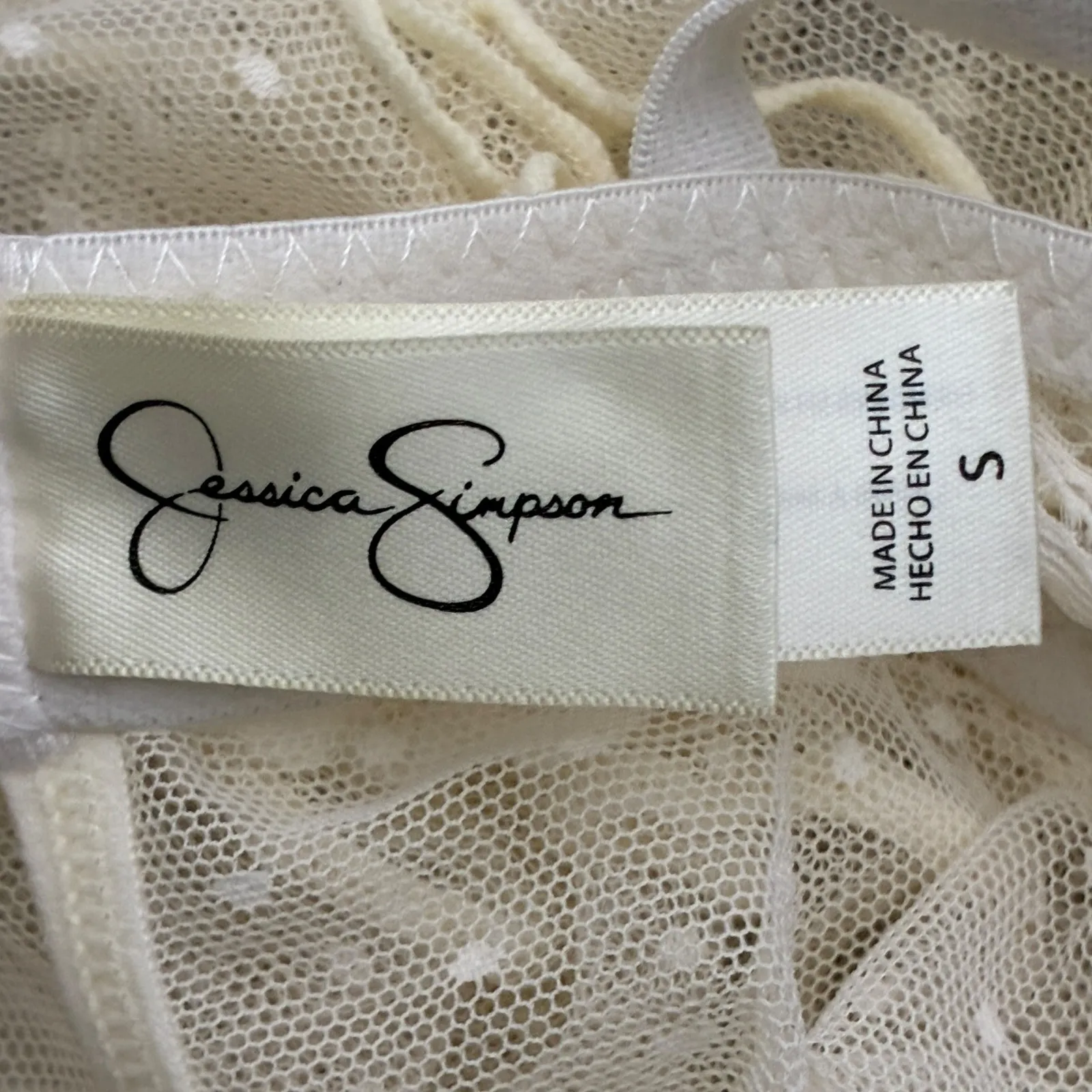 Jessica Simpson Babydoll Dress White Lace Polka Dot Lingerie Top S - Image 6