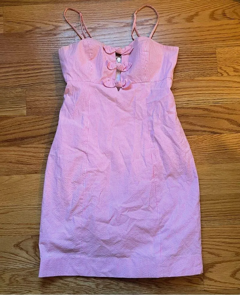 Lilly Pulitzer Petra PB Pink Seersucker Stripe Cut Out Bows Dress size 0 - Image 2