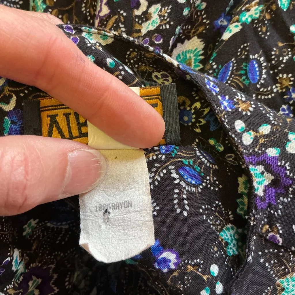 Vtg 80s Virgo Floral Knee Length Dress Black Size 14 - Image 5