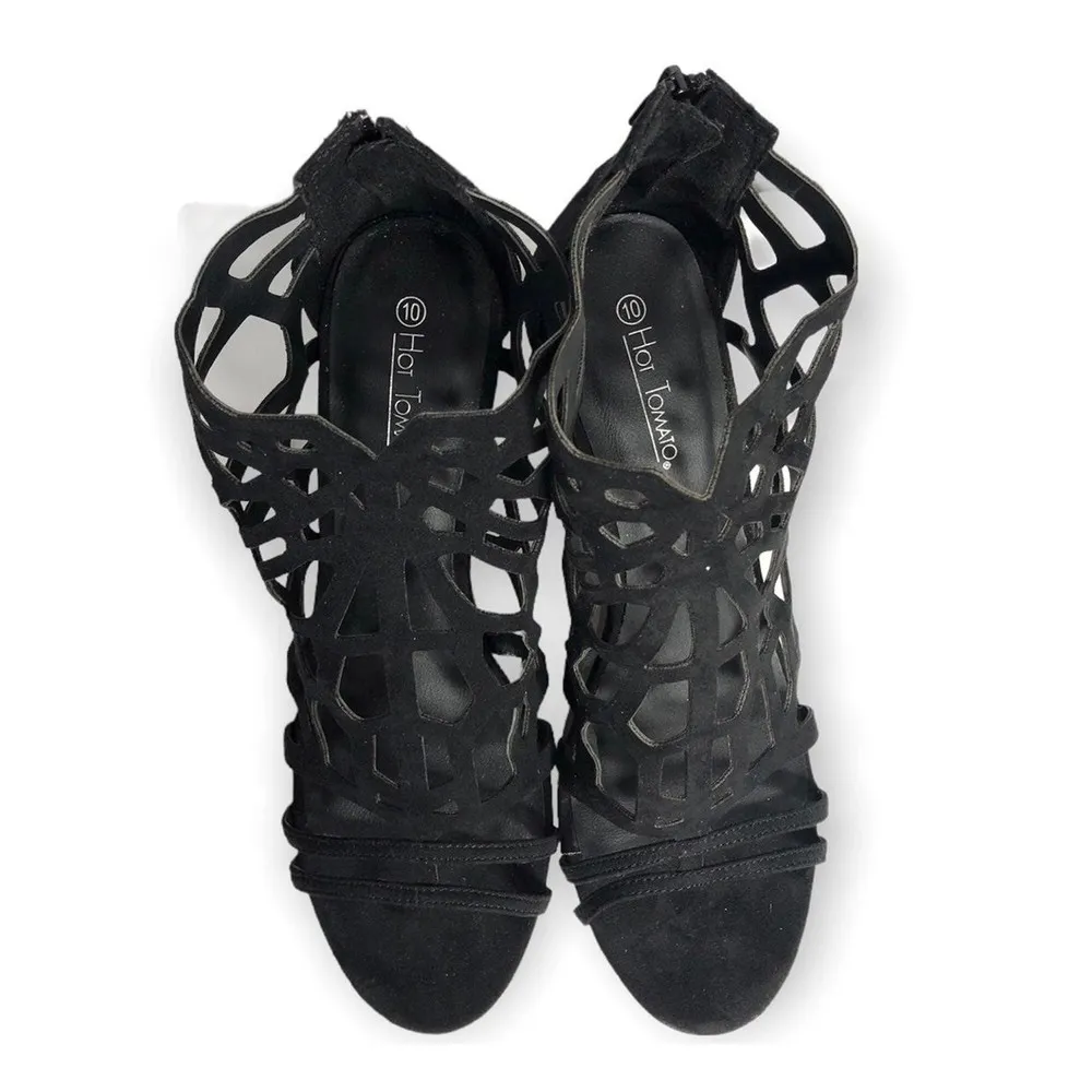 Hot Tomato Suede Black Wedge Heels Size 10 - Image 39