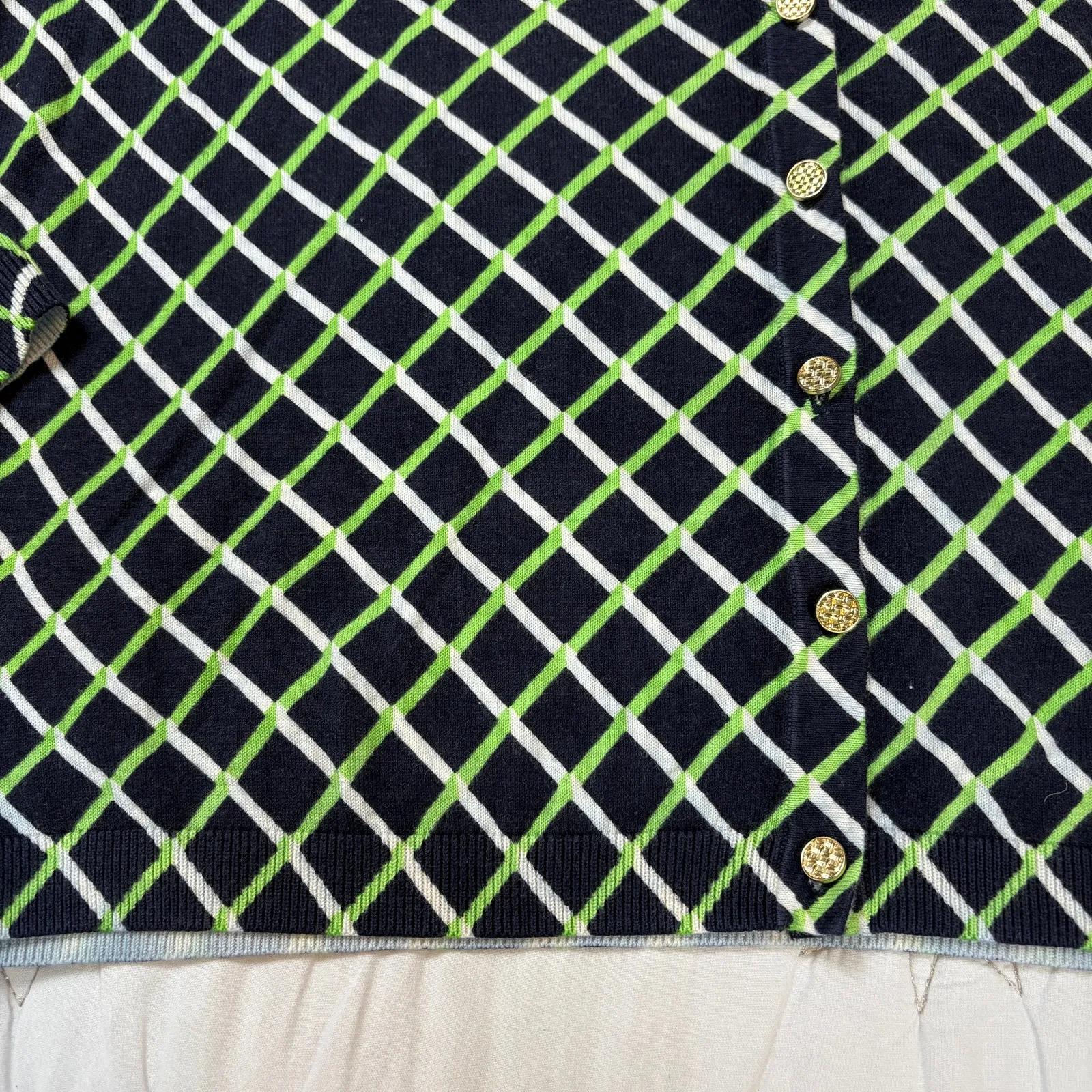 Talbots Diamond Plaid Diagonal Lines Button Down Cardigan Size LP - Image 3