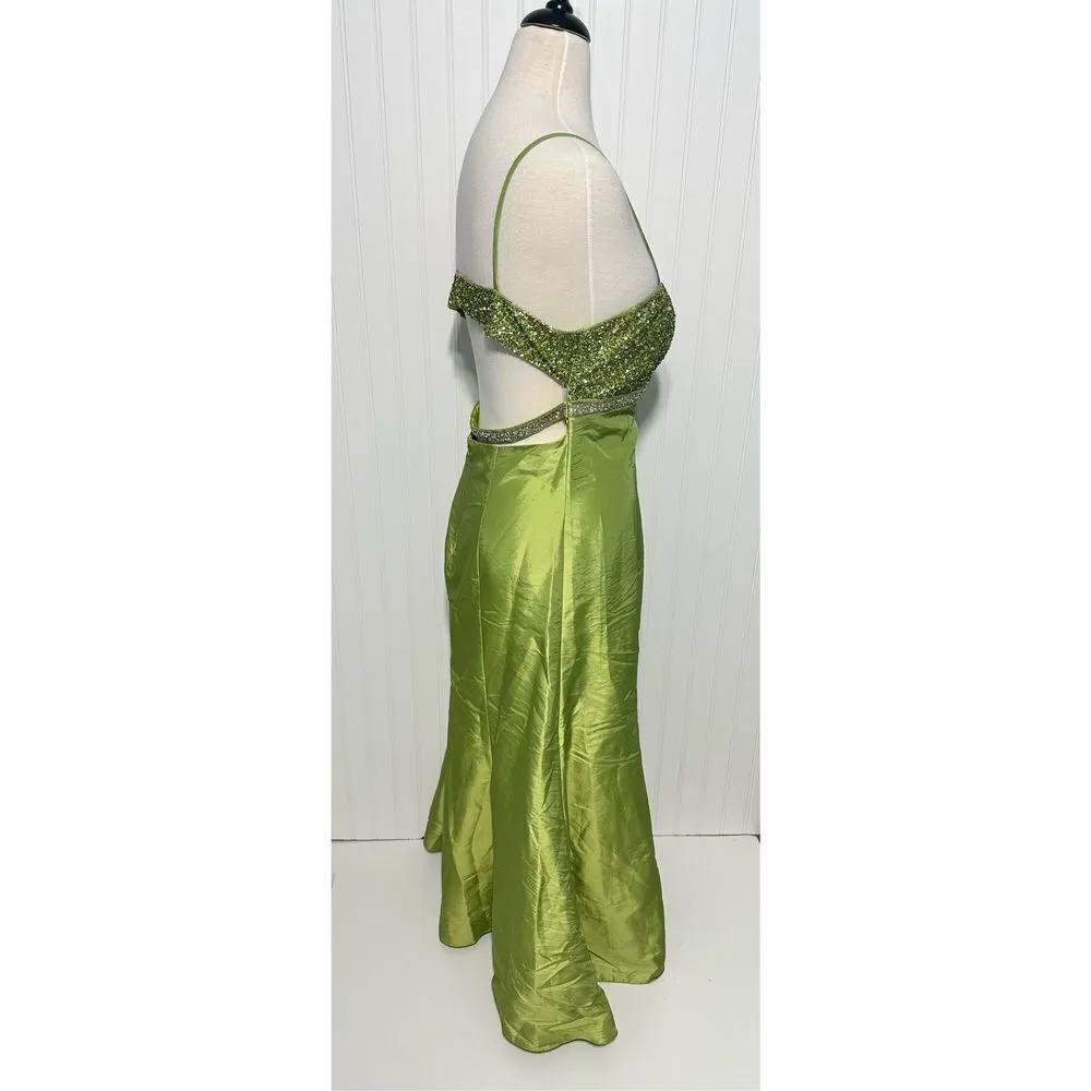 Marsoni Prom Gown Maxi Length Beaded Open Back Sweetheart Neckline‎ Green 14 Green - Image 4