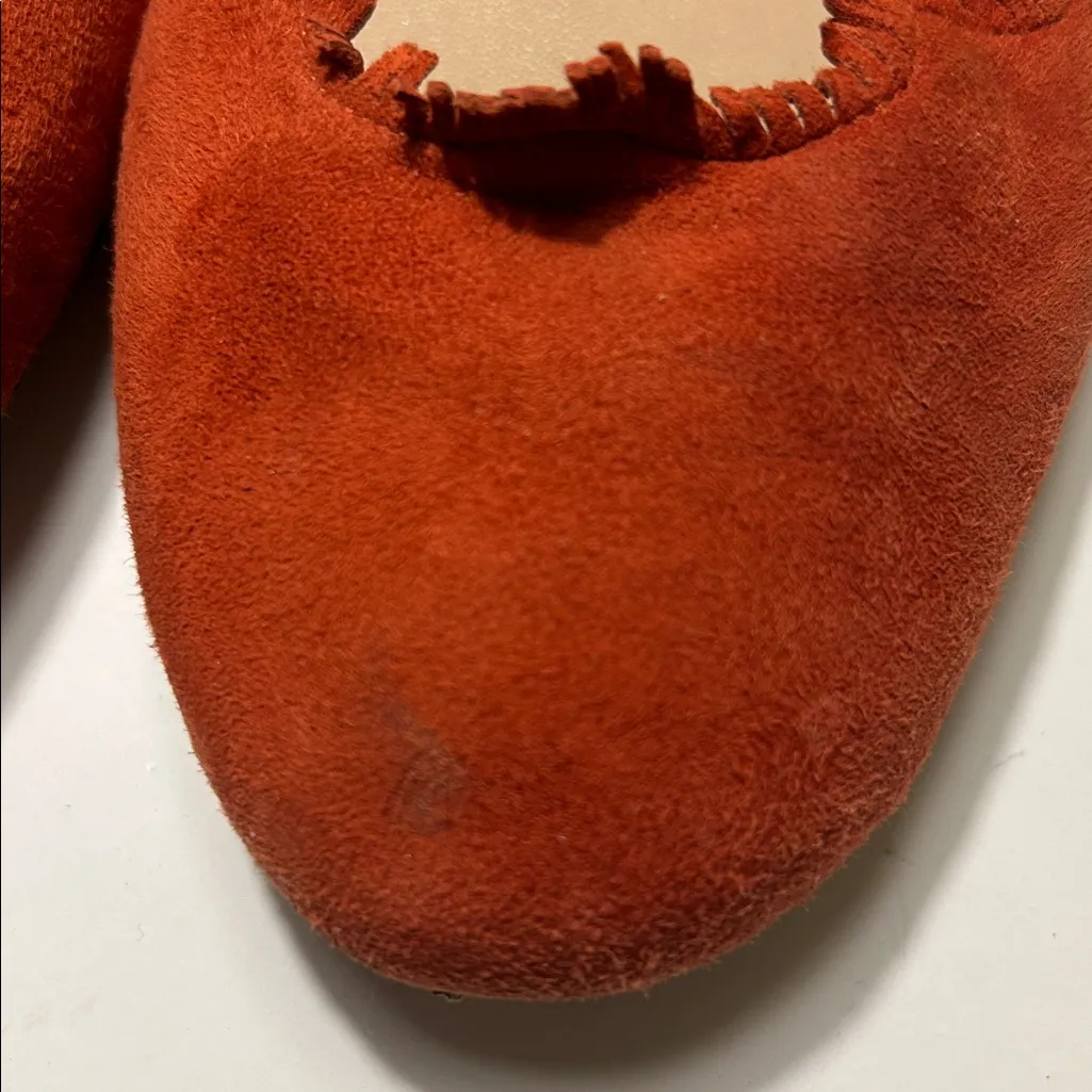 Chloe Lauren Ballerina Ballet Flats Suede Leather Scalloped Trim Rust Orange 10 - Image 3
