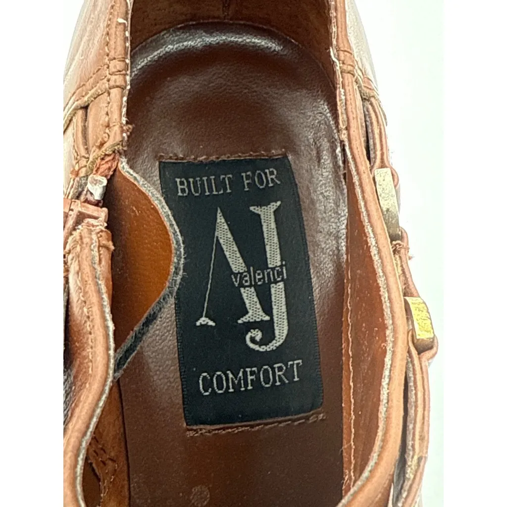 AJ Valenci Brown Leather Block Heel Ankle Booties With Side Zipper & Strap 7W Size 7 - Image 7