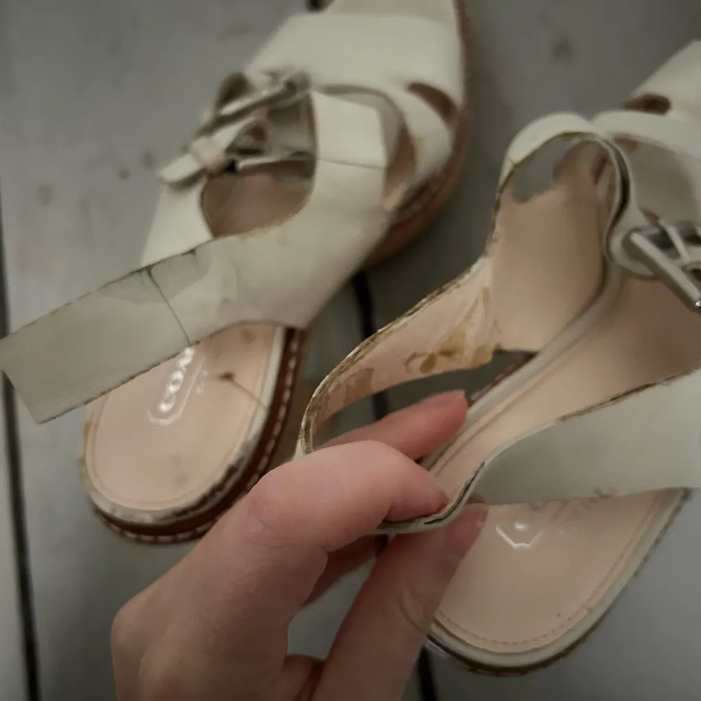 Coach Leather and Buckle Cork Heels white platform 9 - Image 7