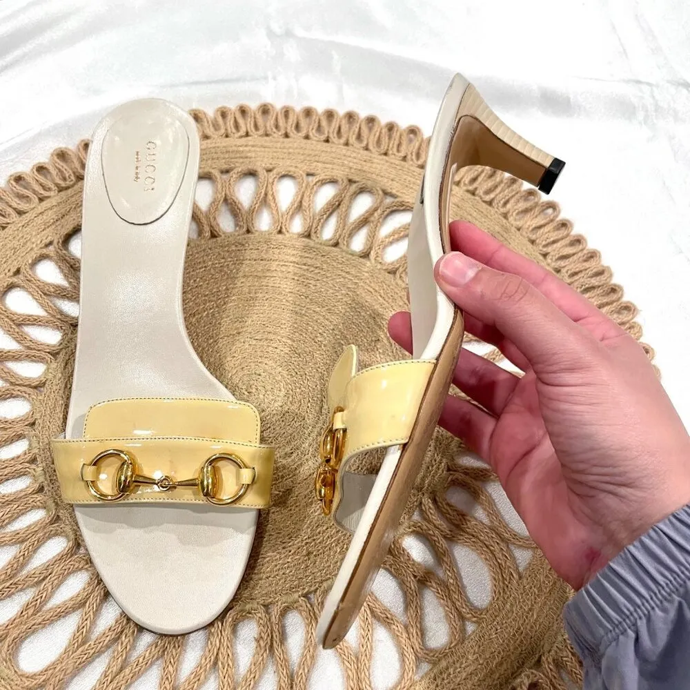 Gucci Ivory Leather Slide Sandals Horse Bit Metal Detail Women 9B - Image 2