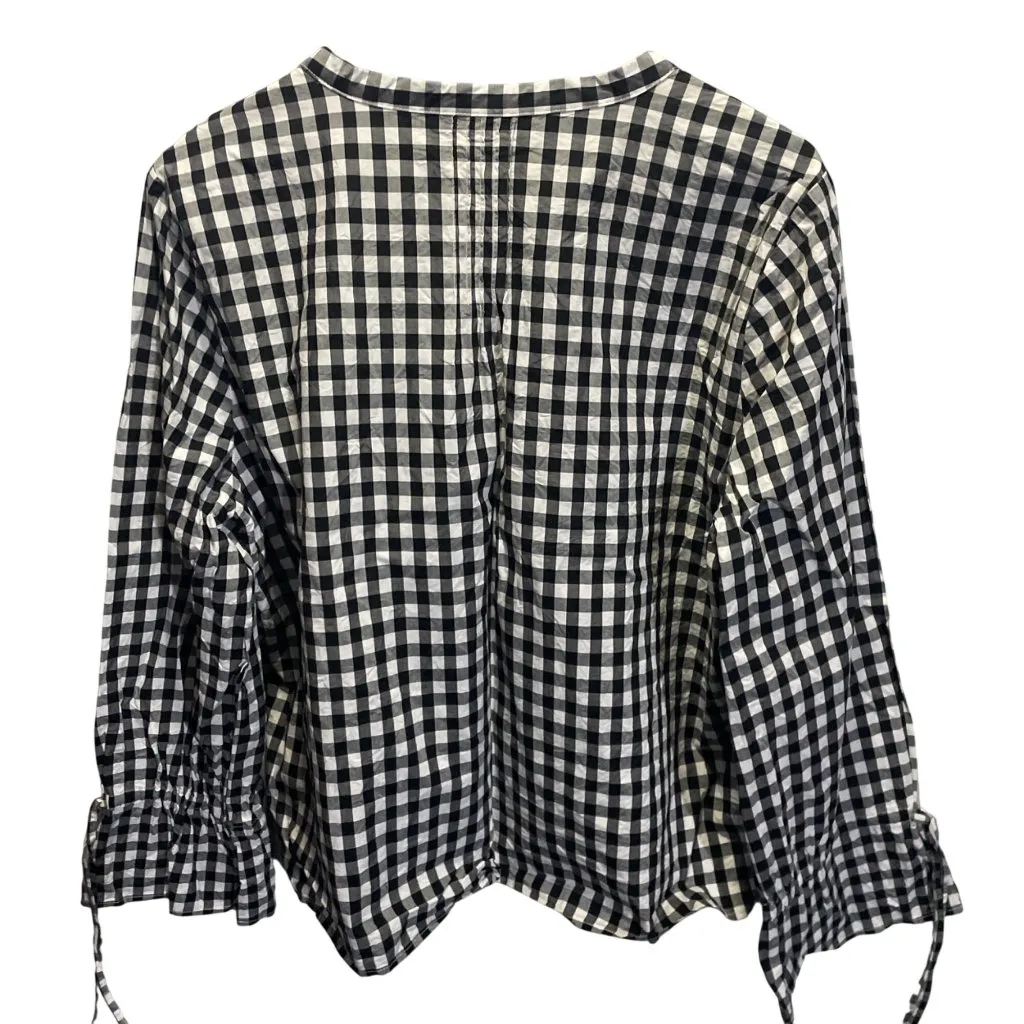 J Crew XXL Black White Gingham Long Sleeve Blouse Made In China - Image 4