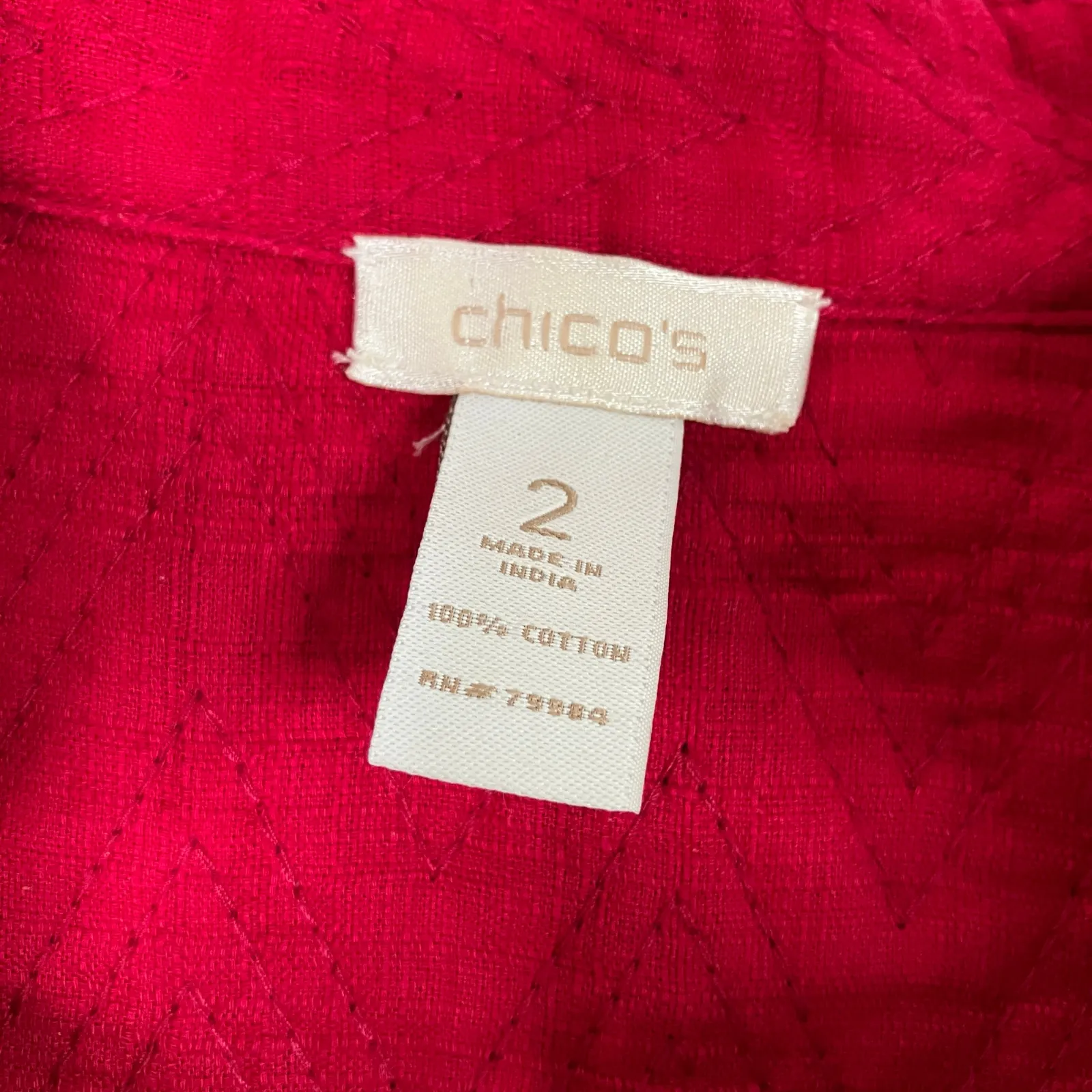 Chico's | Pink 3/4 Sleeve Jacket Open Front Zigzag Embroidered Chico's 2/US L - Image 3