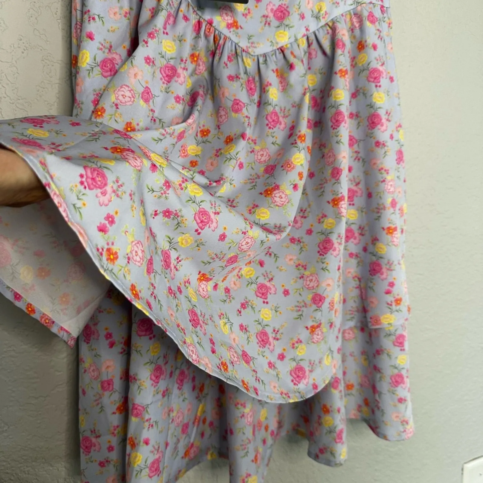 NEW Scarlet Darkness Lavender Floral Corset Mini Dress Smocked Back Spring Large Purple - Image 7