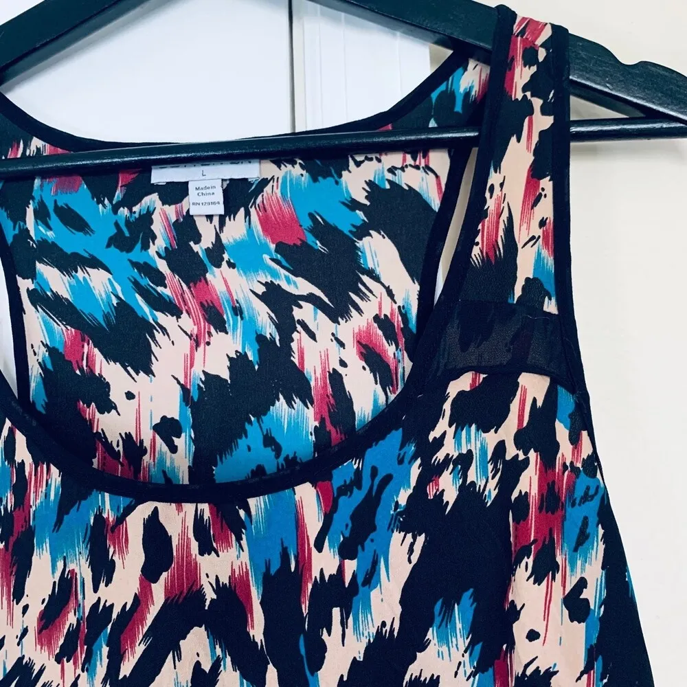 Watercolor Print Lightweight Shift Silk Dressy Tank Slip Dress | L - Image 4