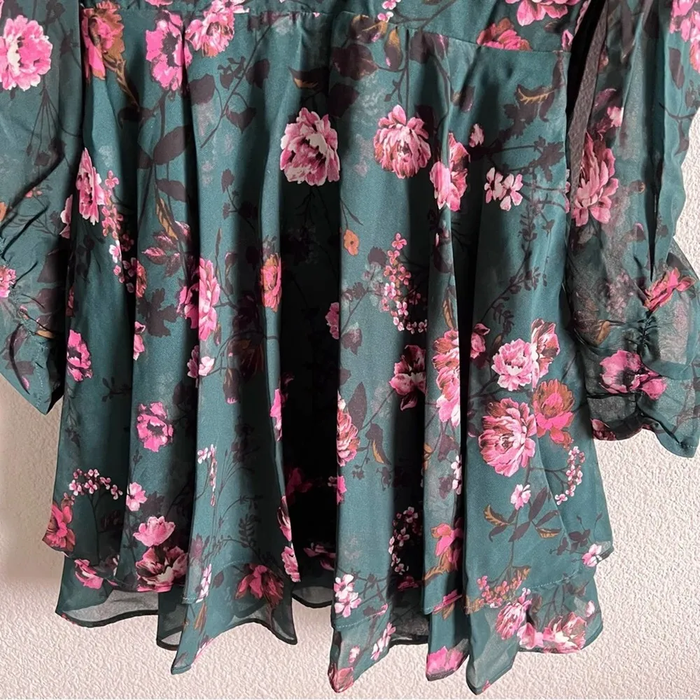 Lini Green Isabelle Puff Sleeve Floral Dress Size XS - Image 12