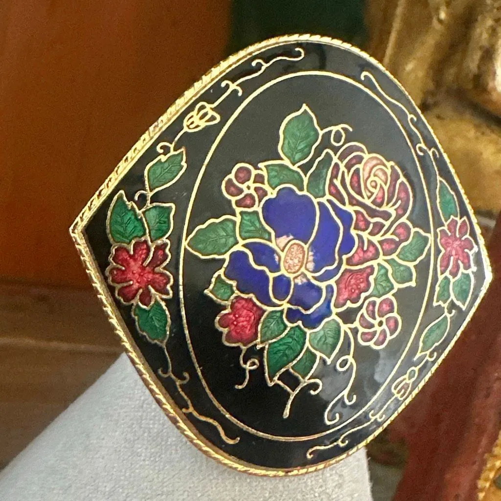Vintage Cloisonné Floral Brooch - Image 2