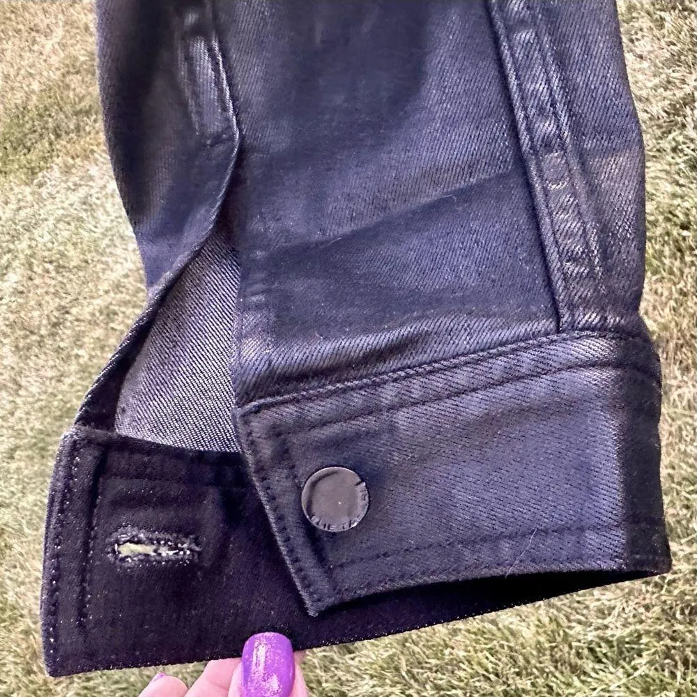 🌹HP🌹 ELIE TAHARI Black Waxed Denim Jacket with Lace Back - Image 14