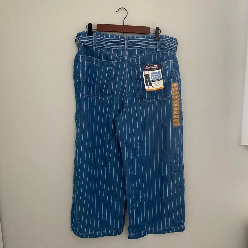 NWT Seven7 Wide Leg Striped Pant 6" Inseam Belted With Patch Pocket Size 12 - Image 4