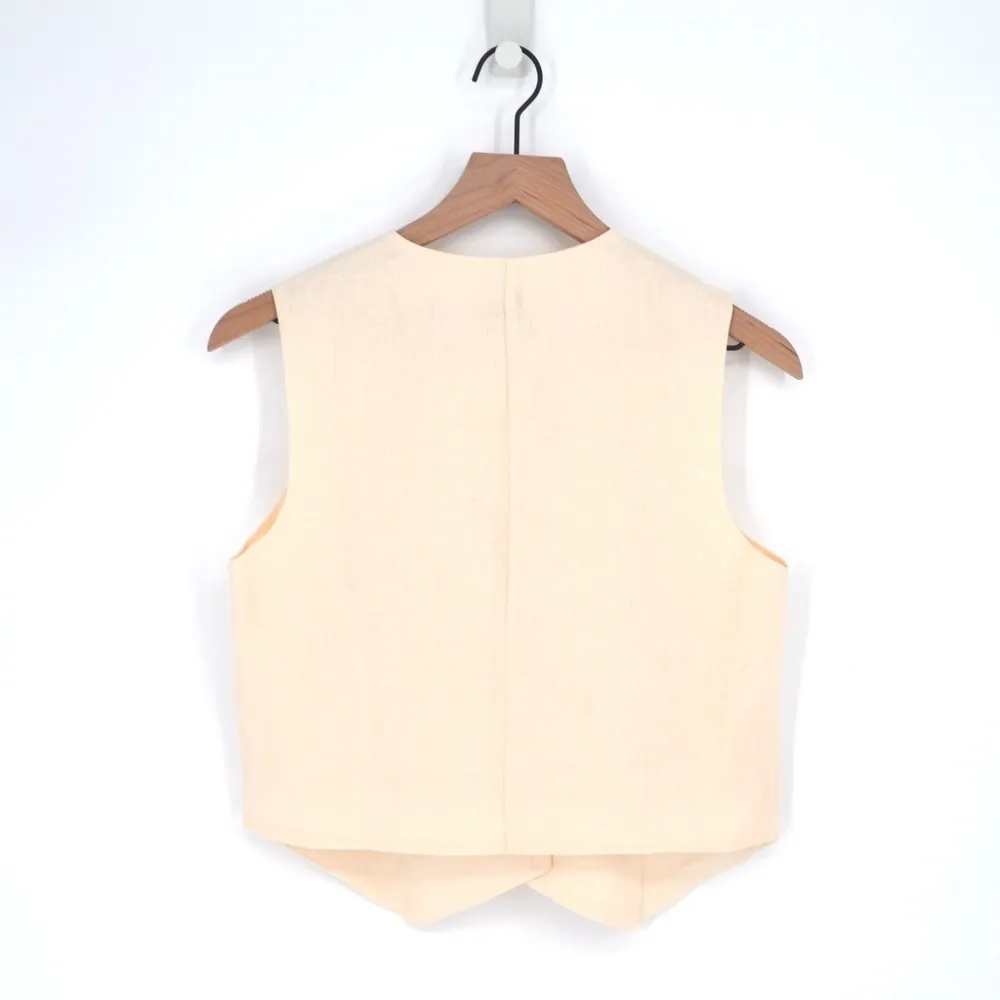 NEW Dissh Banks Butter Linen Vest Lightweight V-Neck Button Front Cream Size 4 - Image 4
