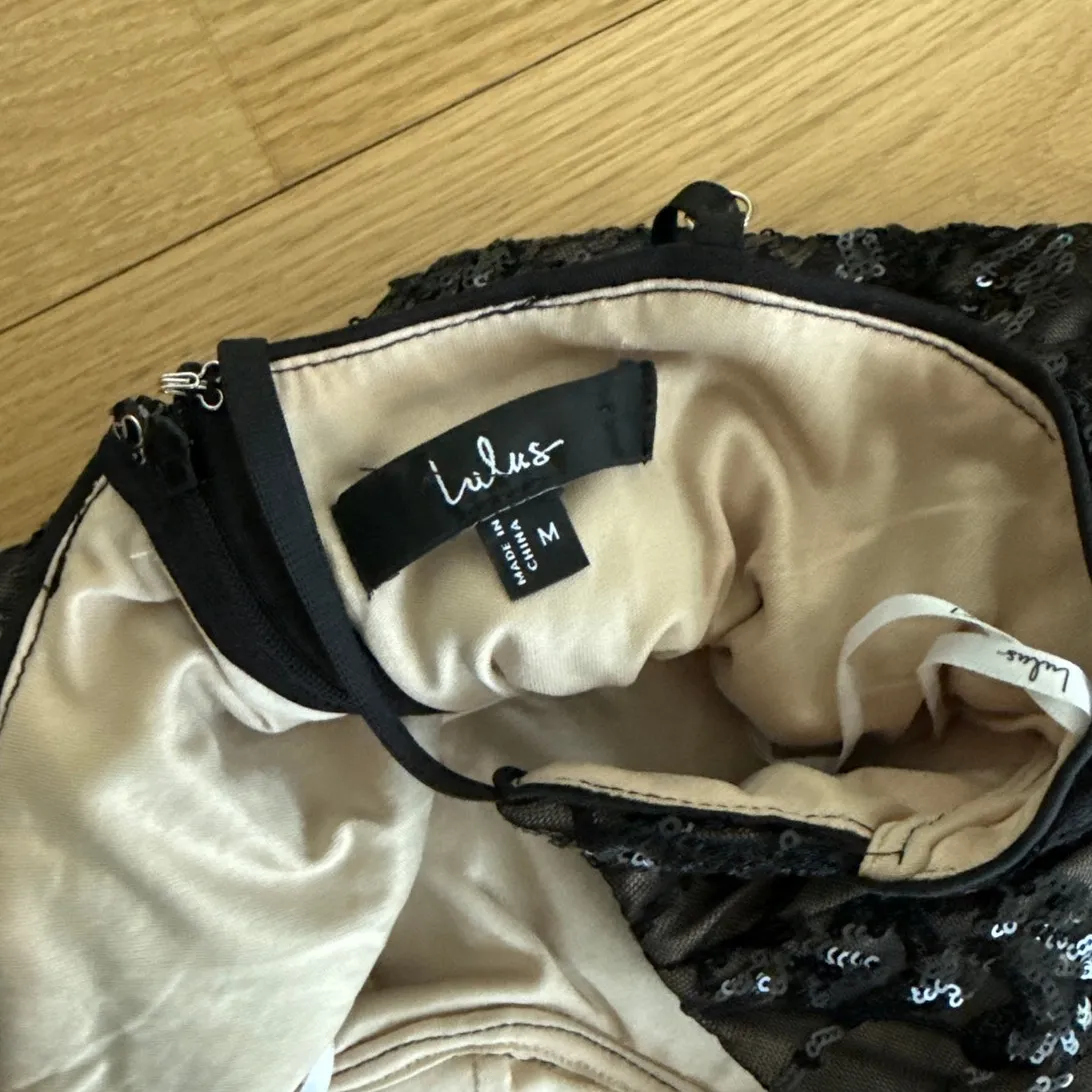 Lulus Maxi Dress Sleeveless Lace Sequins Moonlit Love Size M Black - Image 3