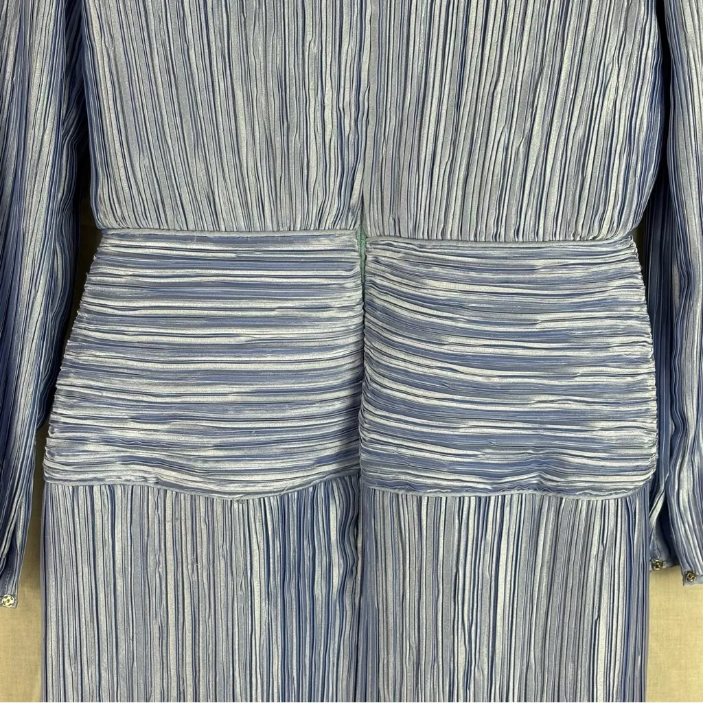 Vintage George F. Couture Periwinkle Pleated Formal Maxi Dress Blue Size 6 - Image 7
