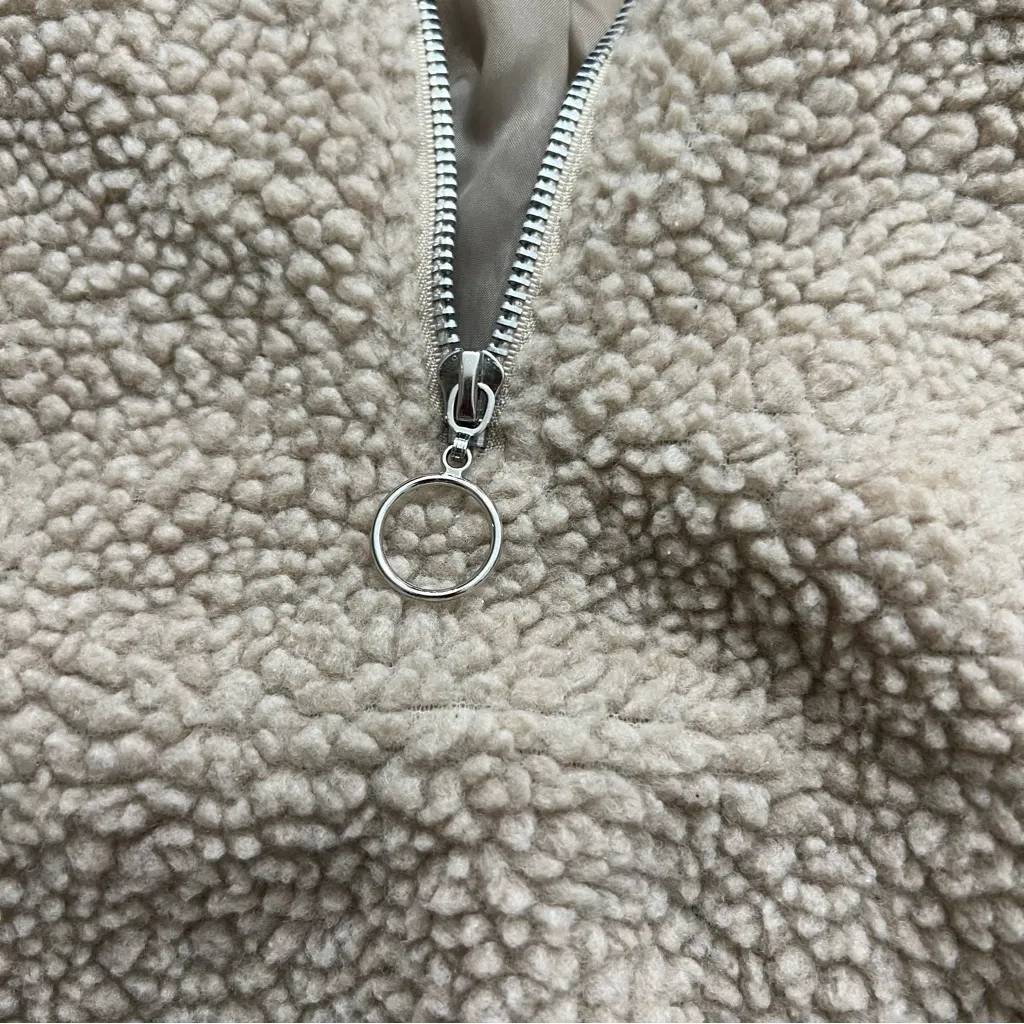 Ambiance Outerwear Beige Sherpa Fleece Half Zip Pullover Sweatshirt Size S Tan - Image 4