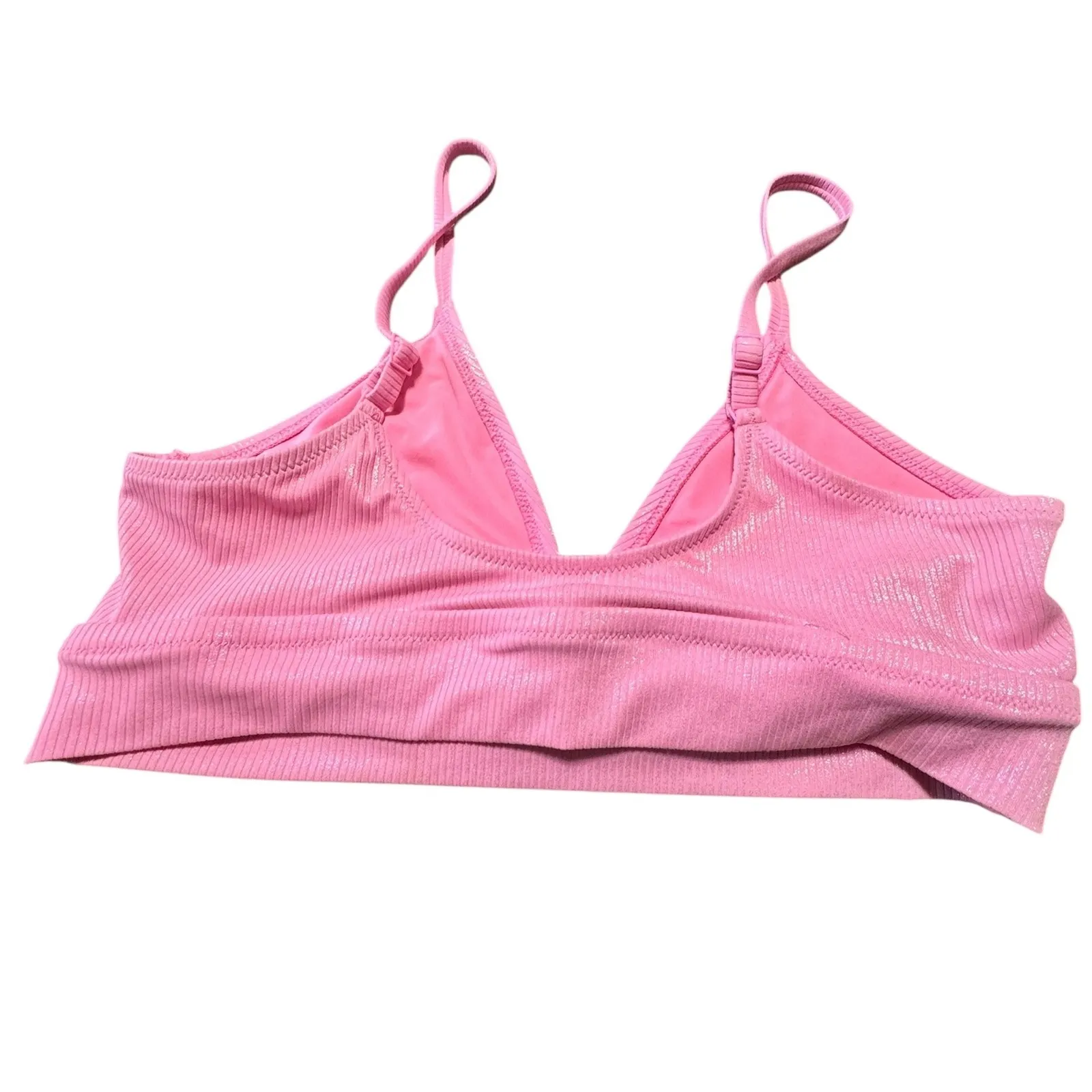 Aerie‎ Bralette Ribbed Shimmer Pink Triangle Bra Top Adjustable Straps L - Image 5