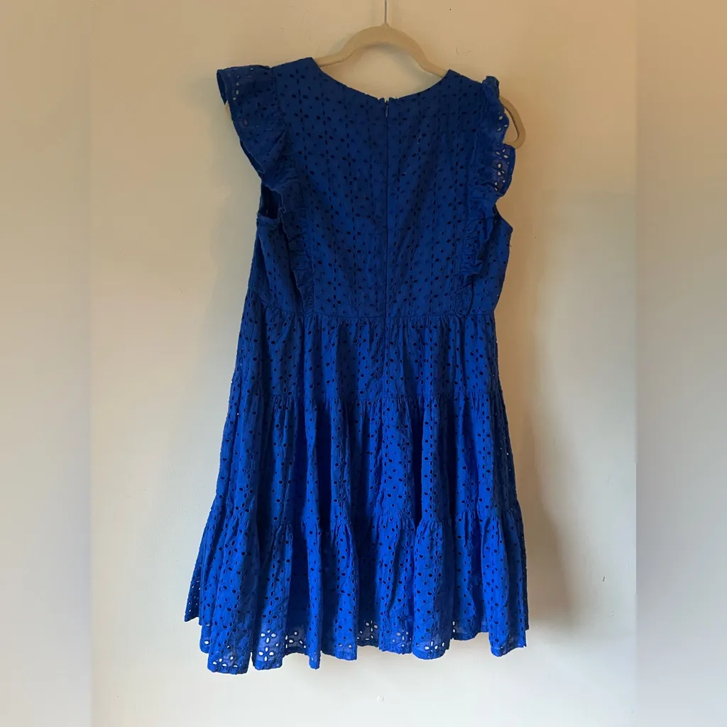 Aqua Royal Blue Eyelet Ruffle Sleeve Cotton Dress Size M - Image 5