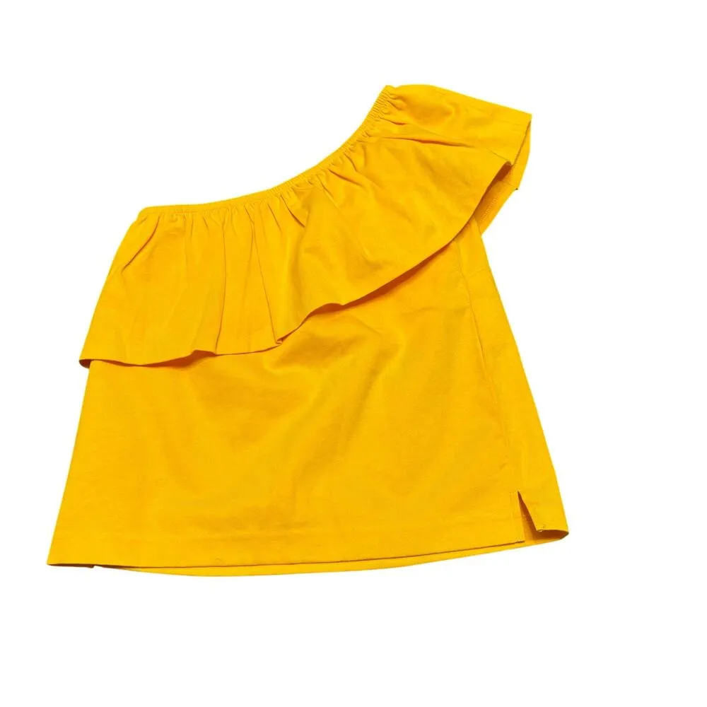 J. Crew Butter Yellow One Shoulder Ruffle Top XXS Summer Spring Vacation Resort - Image 8