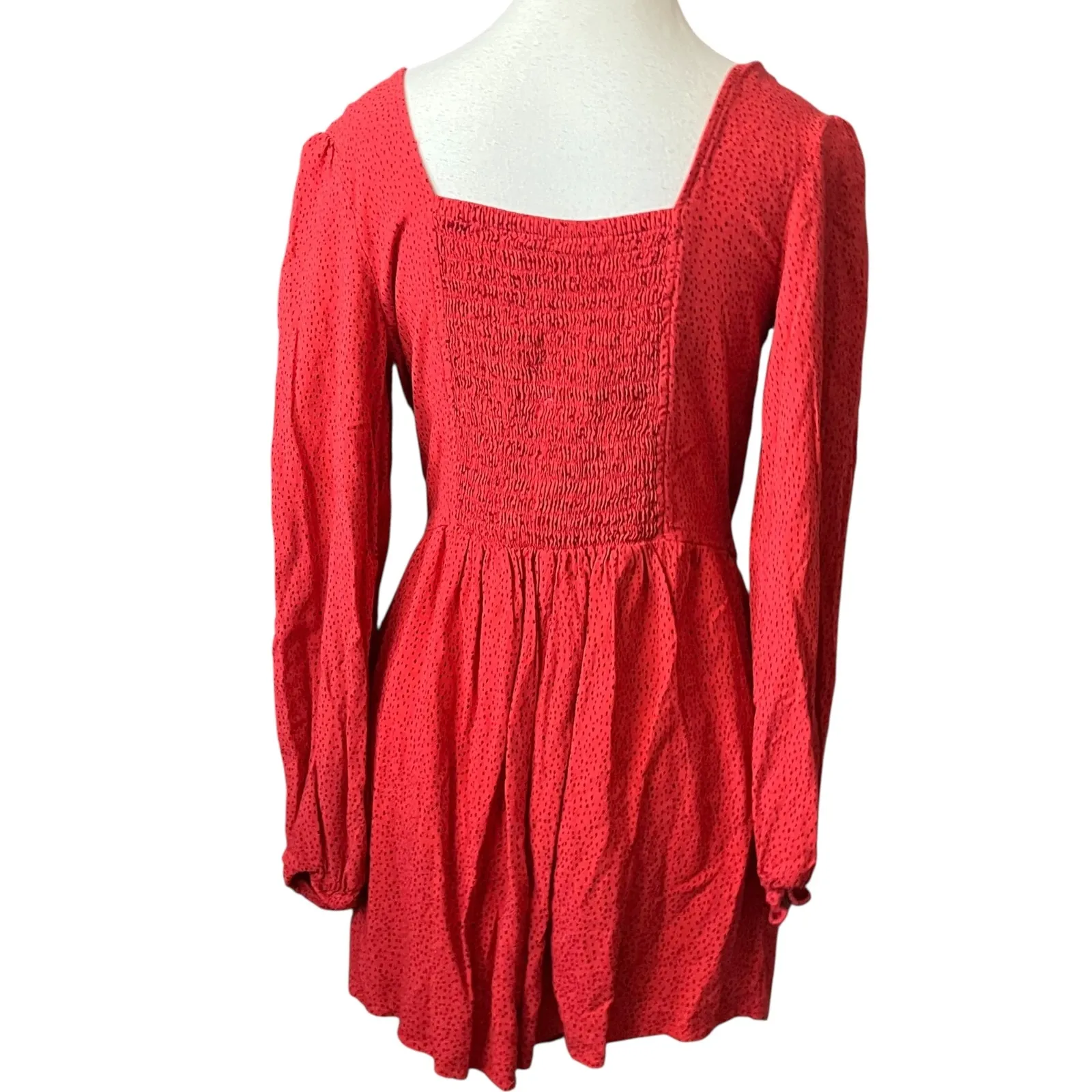 Express Womens Red‎ Polka Dot Long Sleeve Button Front Romper - Medium - Image 5