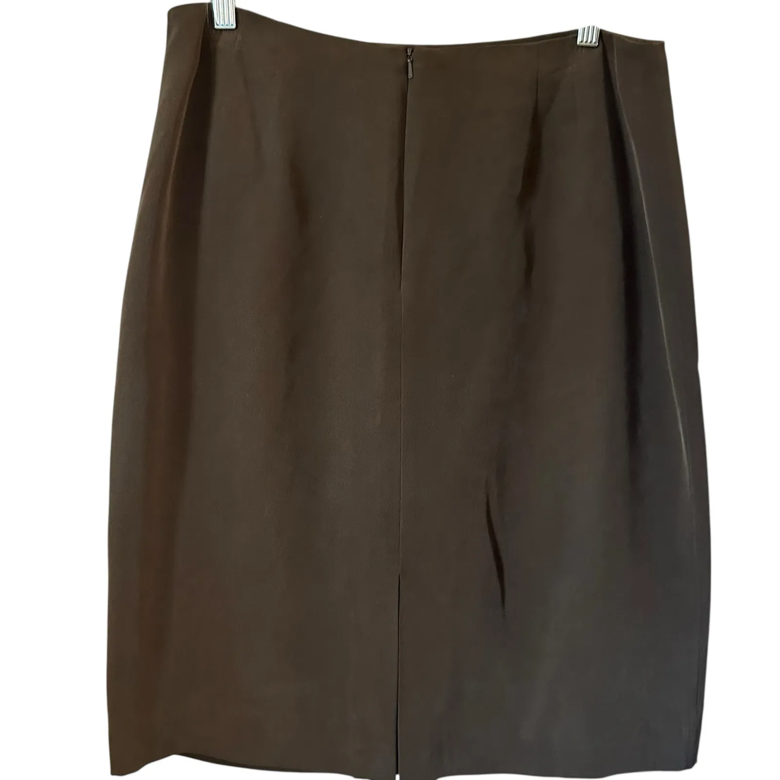 Jones New York 100% Silk Pencil Skirt Brown Satin Silky Feel SZ 12 Business Chic - Image 4