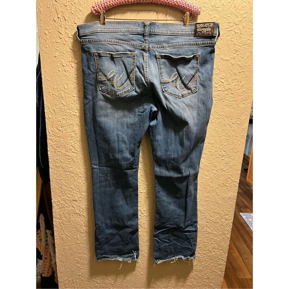 Express Stretch Barely Boot Mid Rise Jeans Woman’s Size 18R Frayed Bottoms - Image 8