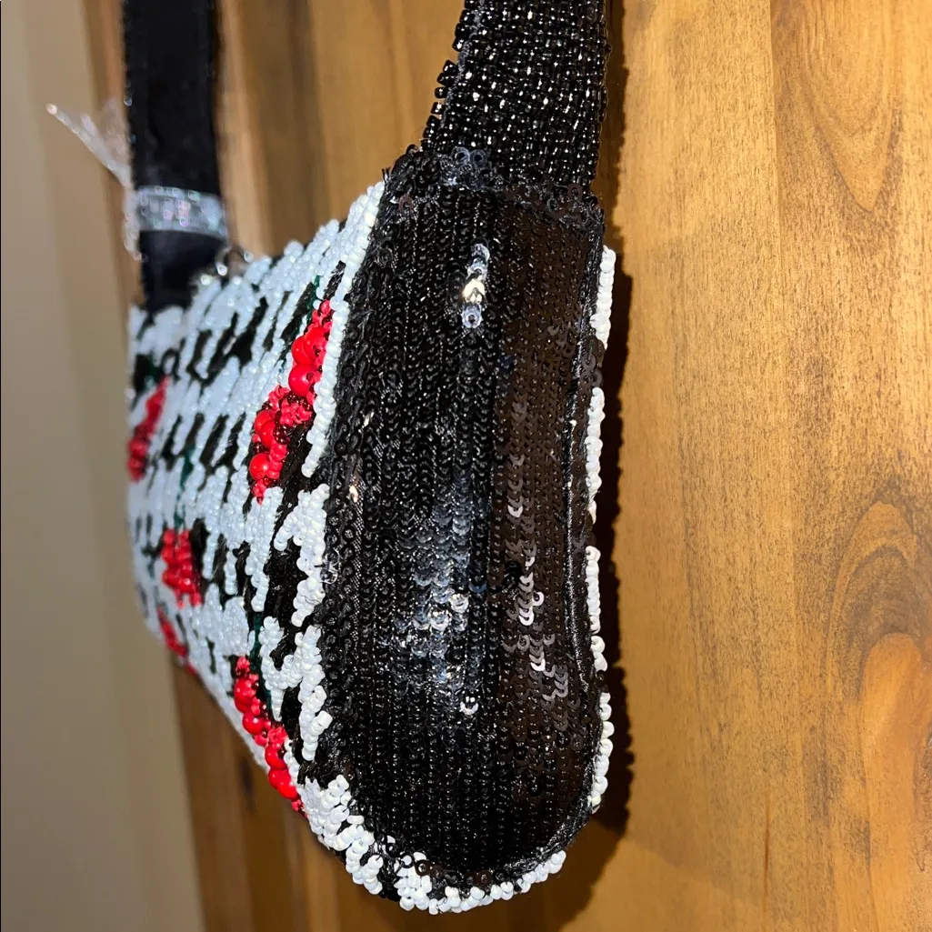 Handcrafted In India | Cherry 🍒 Beaded Bag w/ Bag Charm Black - Image 5