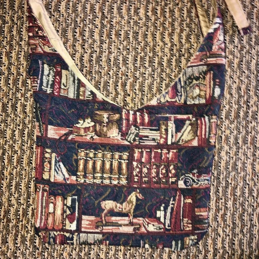 Handmade Tapestry Purse Used Shoulder Bag Library Print - Image 7