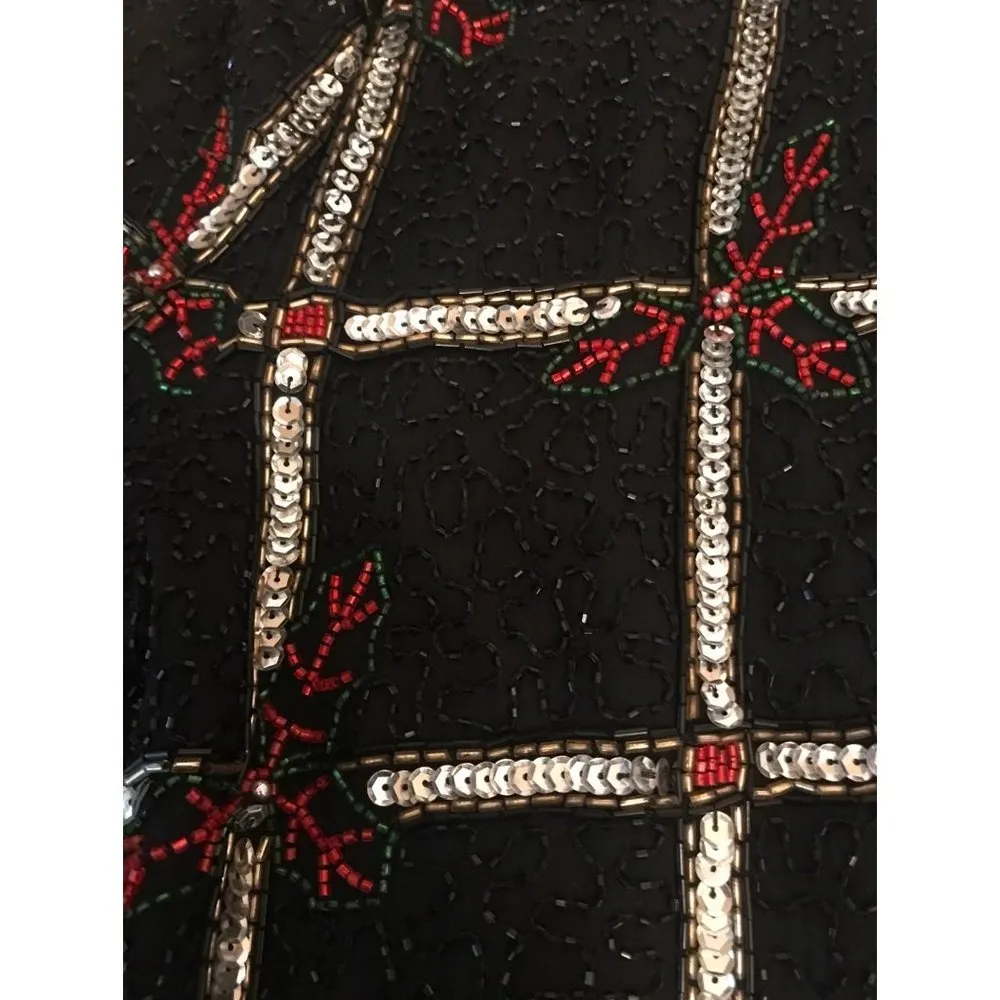 Vintage scala beaded and sequin poinsettia flower cardigan holidays party - Image 5