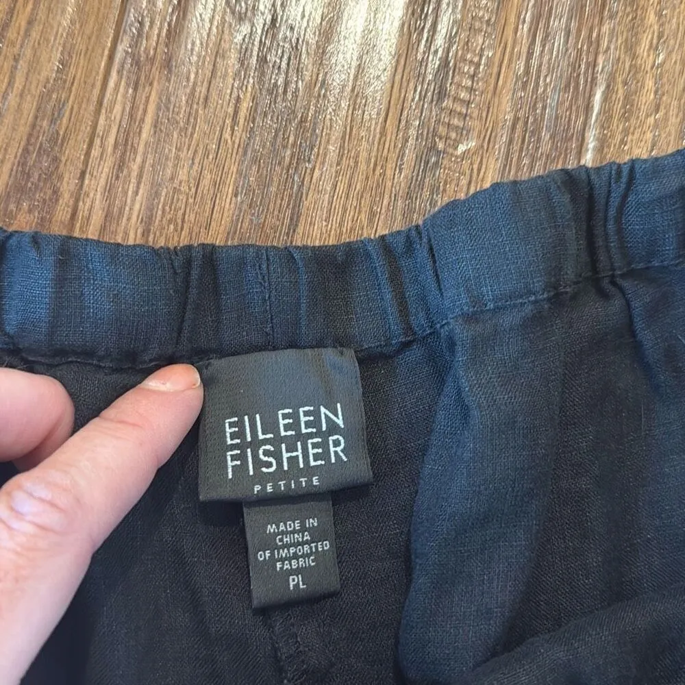 Eileen Fisher black straight crop linen blend pant large petite - Image 5