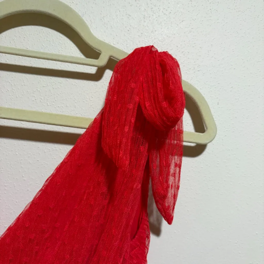 Vici Carrie in Paris Tie Shoulder Tulle Tiered Polka Dot Midi Dress - Image 10