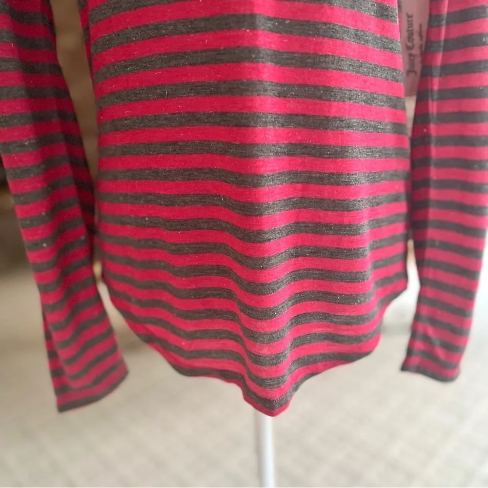 NWT Juicy Couture Top Pink Gray Stripe Sparkle Tee Shirt M Casual Nautical chic - Image 7
