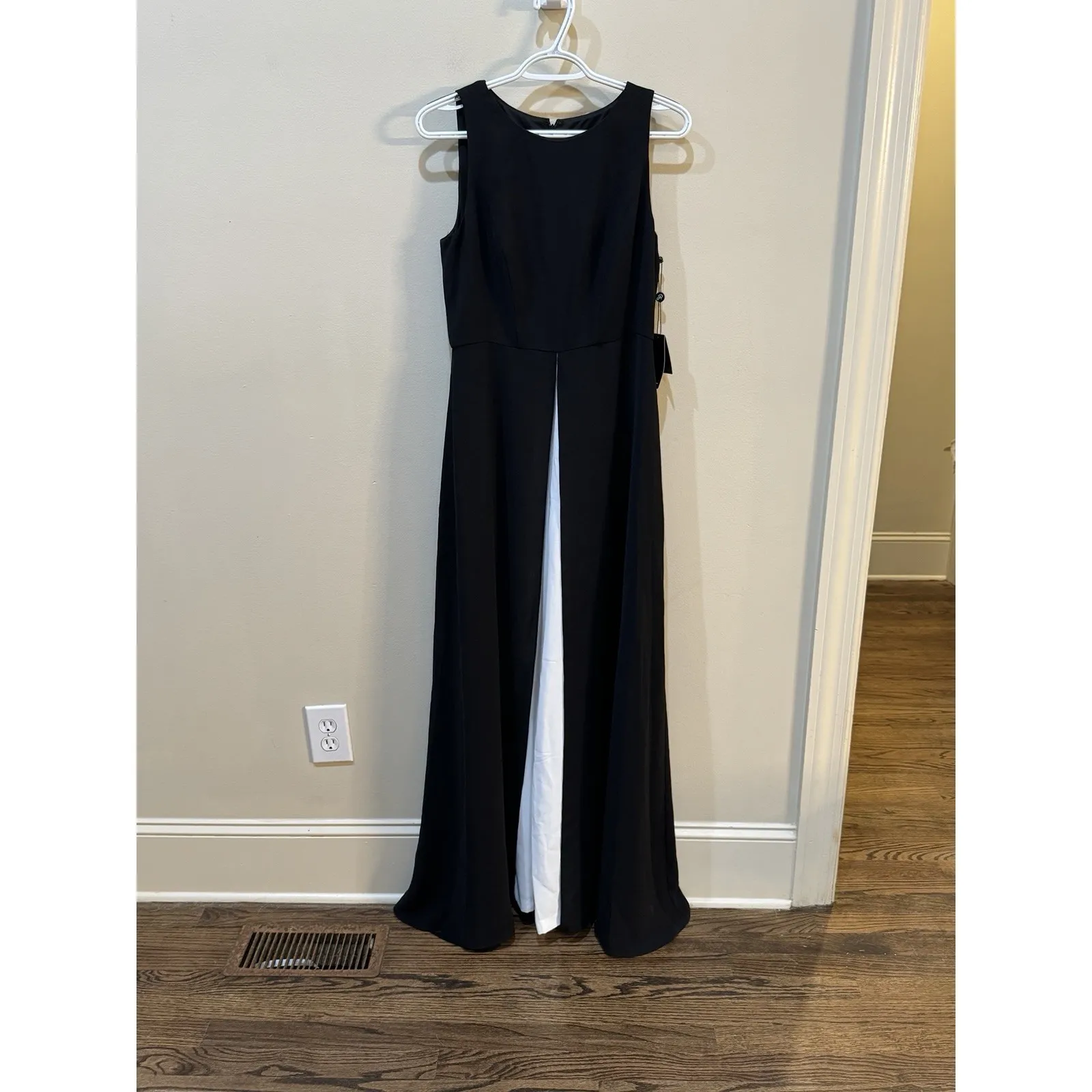 ADRIANNA PAPELL Colorblock Jumpsuit With‎ Skirt Overlay In Black Ivory Cocktail - Image 4