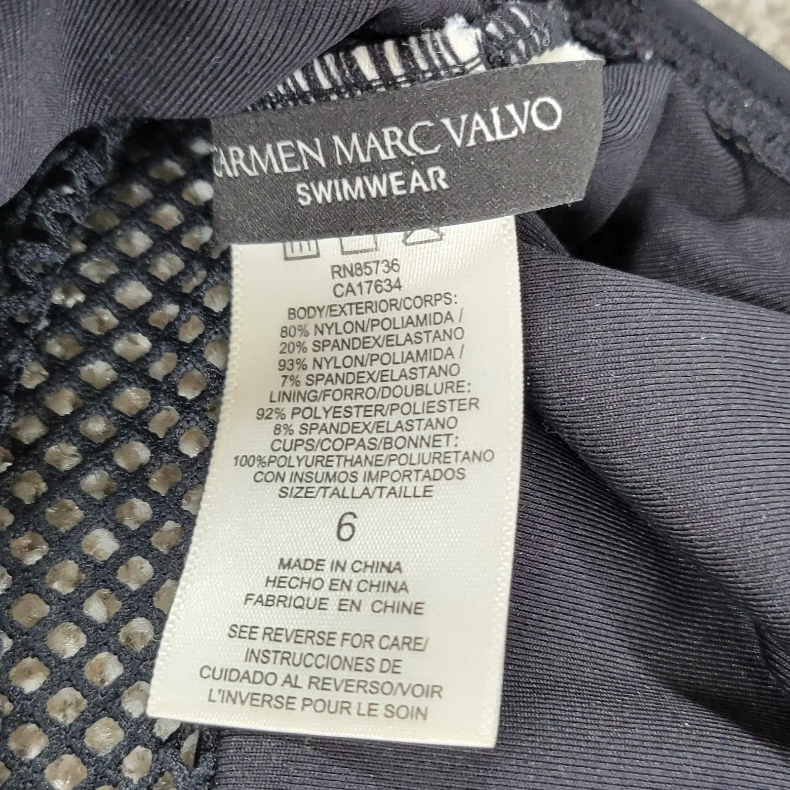 Carmen Marc Valvo One Piece Swimsuit Womens 6 Black Mesh Inset Cutout Swim Beach - Image 4