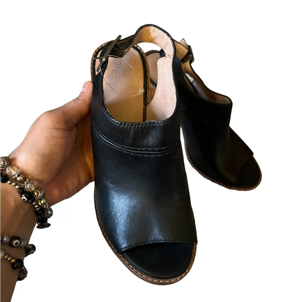 Madewell Black Peep Toe Leather Sandals Block Heel Bootie 8 Casual - Image 3