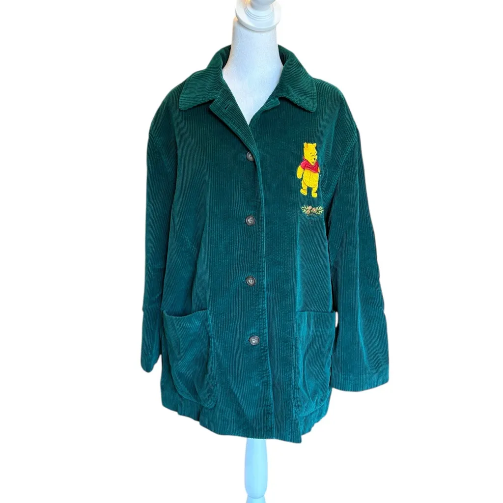 Disney Vintage Corduroy Blazer Jacket Pooh and Piglet Green Cotton Womens Medium - Image 2