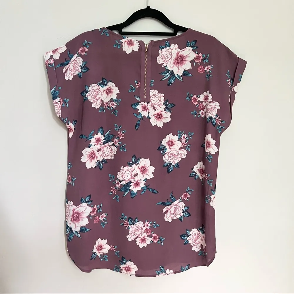 Pink Republic Purple Burgundy Floral Top Lightweight Scoop Neck Blouse M - Image 2