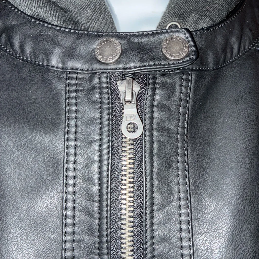 Lock & Love Black Vegen Leather Moto Jacket Detachable Hood - Image 6