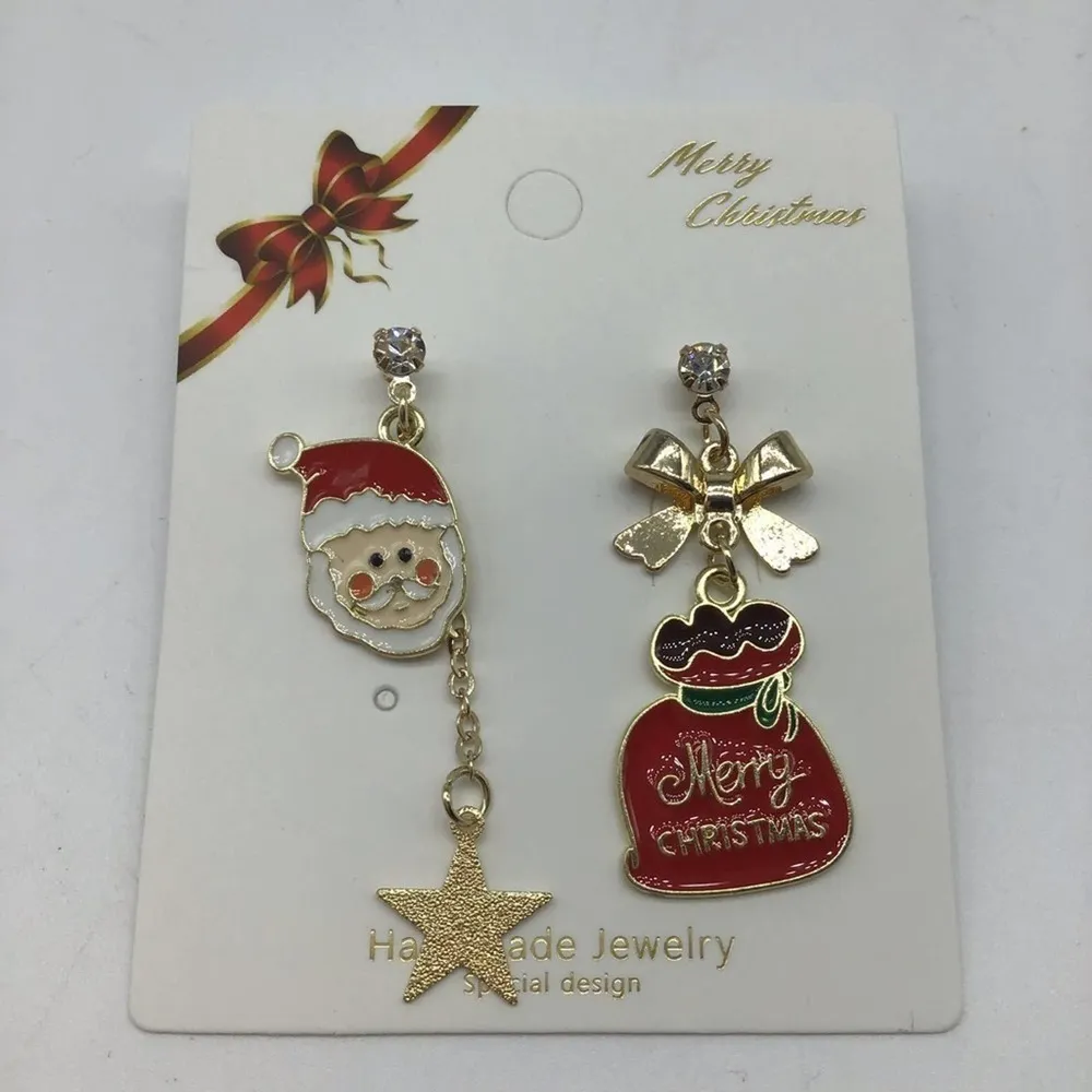 New Christmas SantaClaus gift bag fashion earrings Red - Image 5