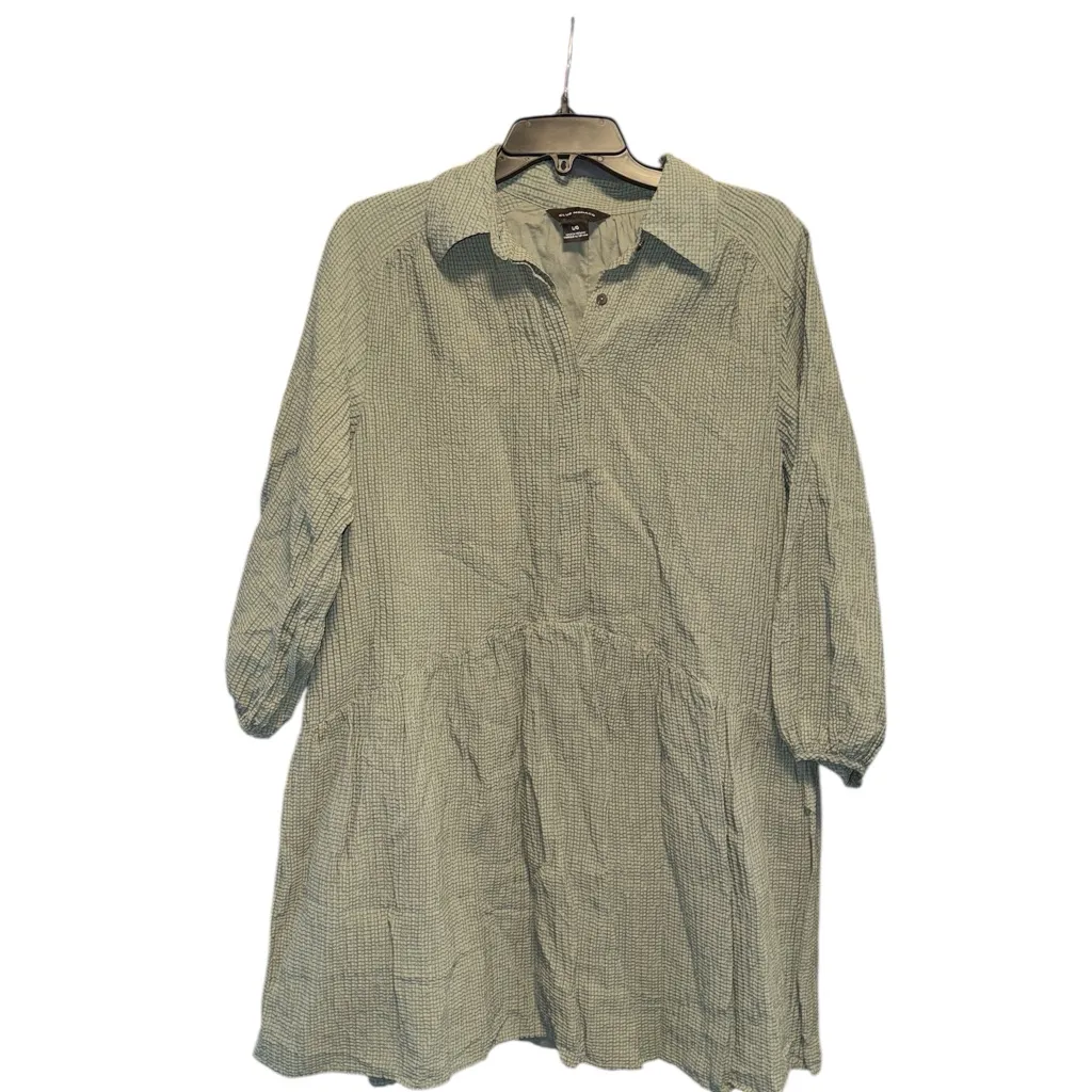 Club Monaco Puff Sleeve Linen Blend Mini Shirt Dress Seaspray Sage Size Large - Image 5