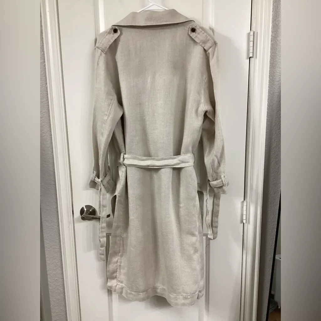 D. Plat Beige Linen Trench Coat - Image 2