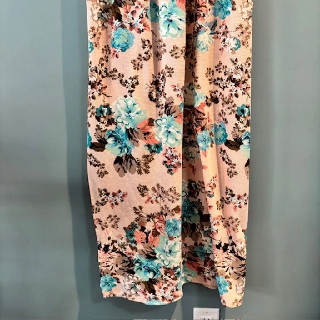 Monteau Dress Jr Floral V Neck Flutter L Dusty Pink Blue Maxi Fit Flare Feminine Size undefined - Image 7