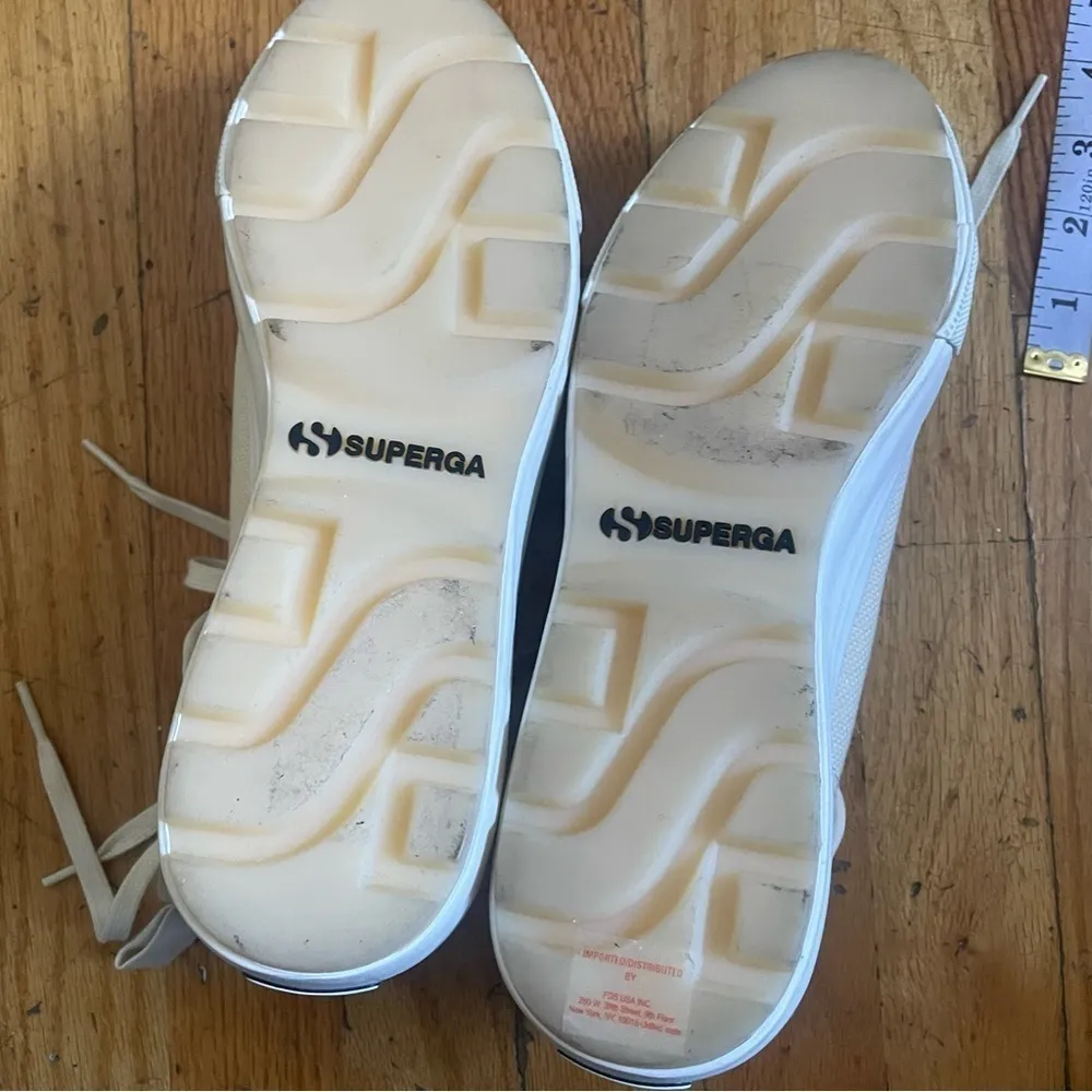 Superga Beige High Top Canvas Platform Sneakers Size 9.5 - Image 5