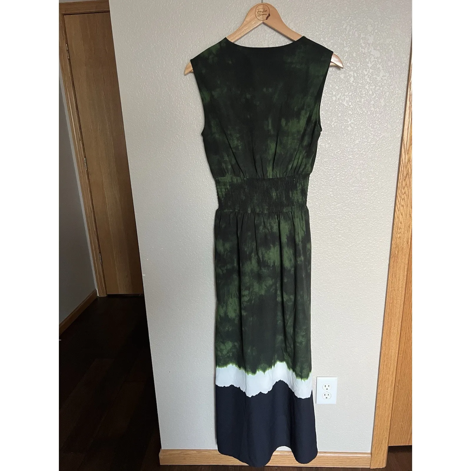 MAJE Ribeira Tye-dye Print Maxi Crepe Dress Imprime Green Size 2 US Medium - Image 4
